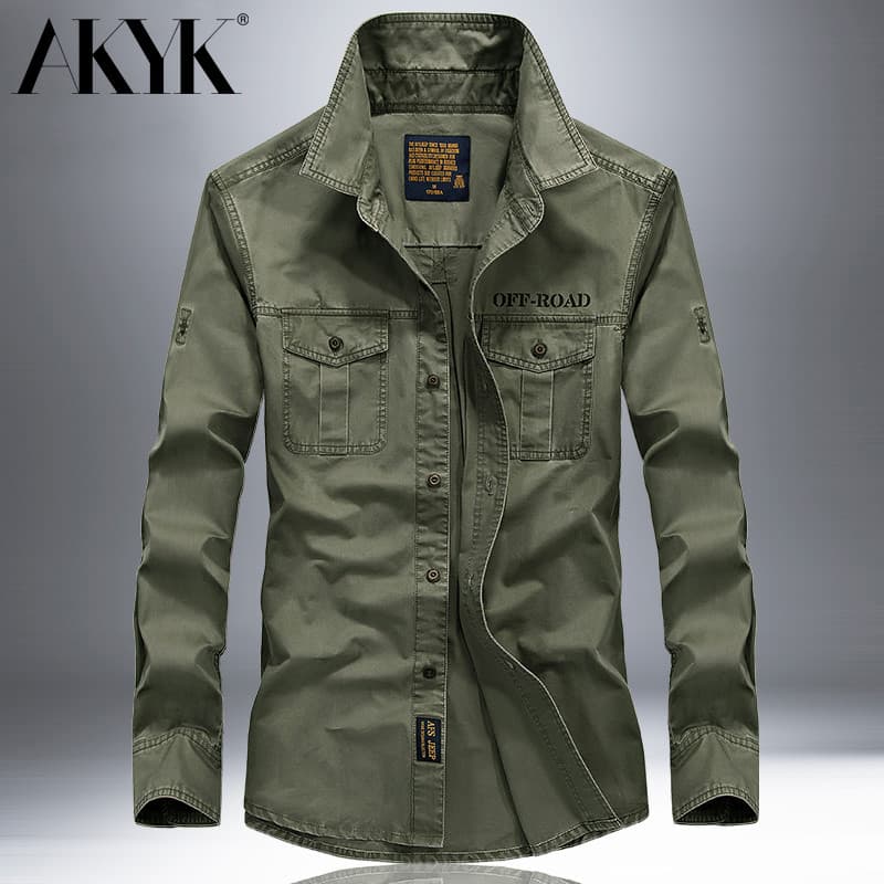 AKYK camisa masculina de manga comprida outono Plus Size puro algodão topo solto Casual Workwear Polegada roupas camisa