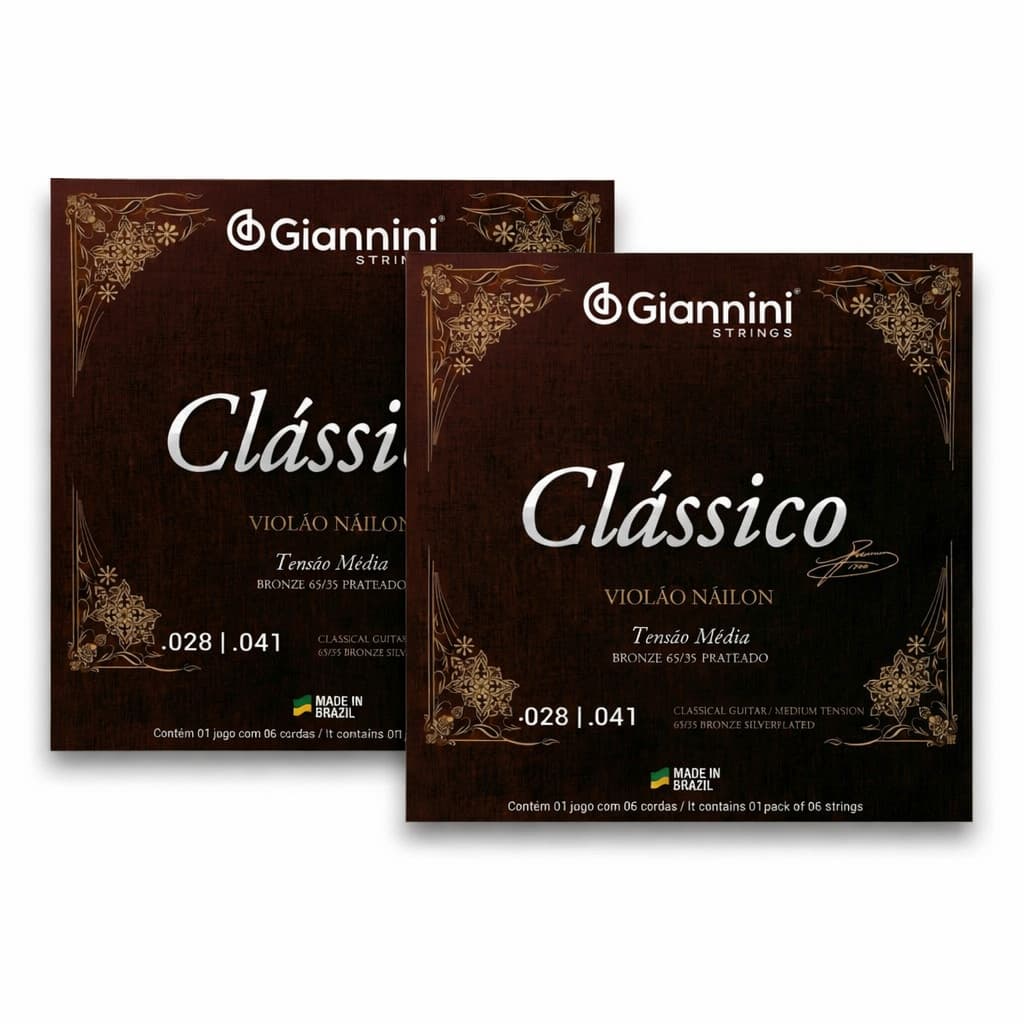 kit 2 Jogos cordas Encordoamento Violão Nylon Giannini Clássico GENWPM Tensão Média Bronze Prateado