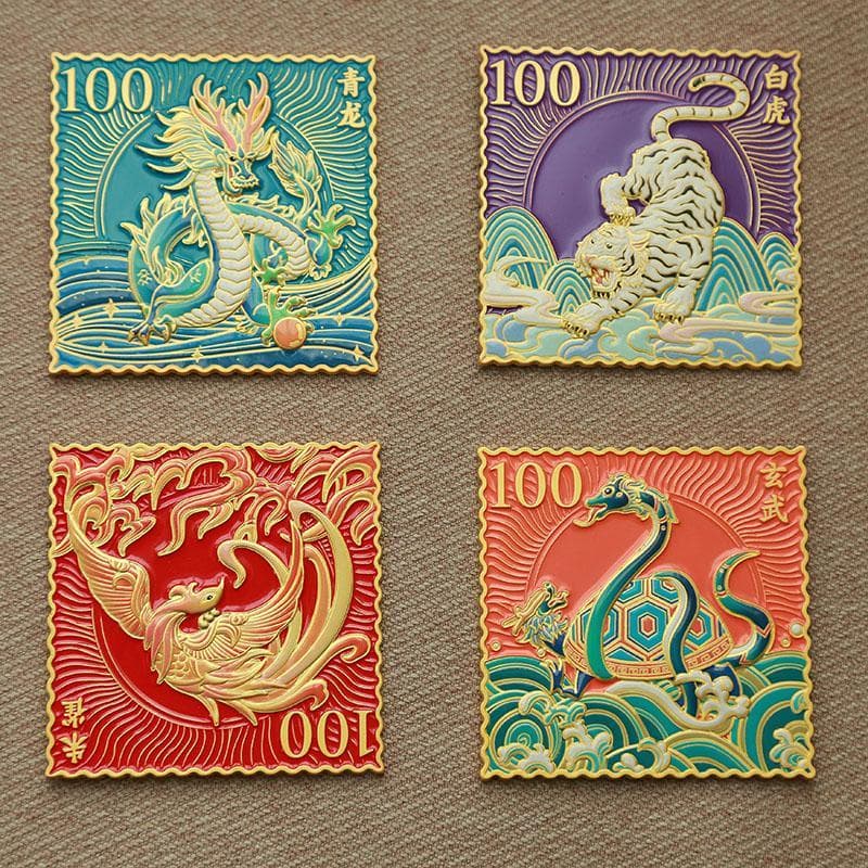 Quatro bestas míticas adesivos de geladeira estilo nacional na moda Qinglong tigre branco Suzaku Xuanwu ímãs pequim viag