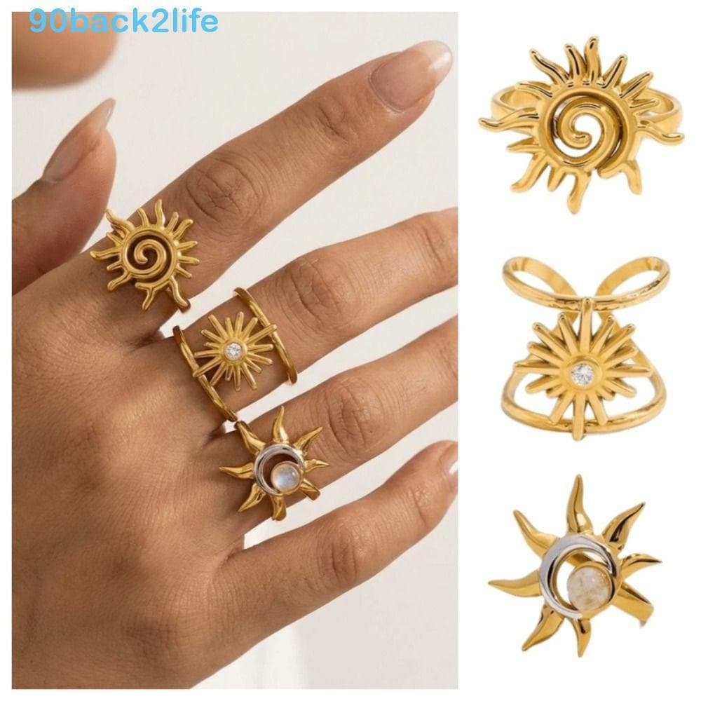 Anel De Sol BRBLIFE , Anéis De Dedo Em Espiral Suave De Metal , Ornamento De Mão De Sentido Avançado De Aço Inoxidável D