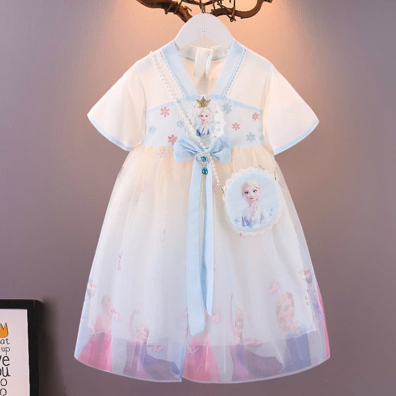 Meninas estilo chinês Hanfu vestido 2023 vestido de verão bebê Elsa vestido de princesa menina Retro saia vestido de gaz