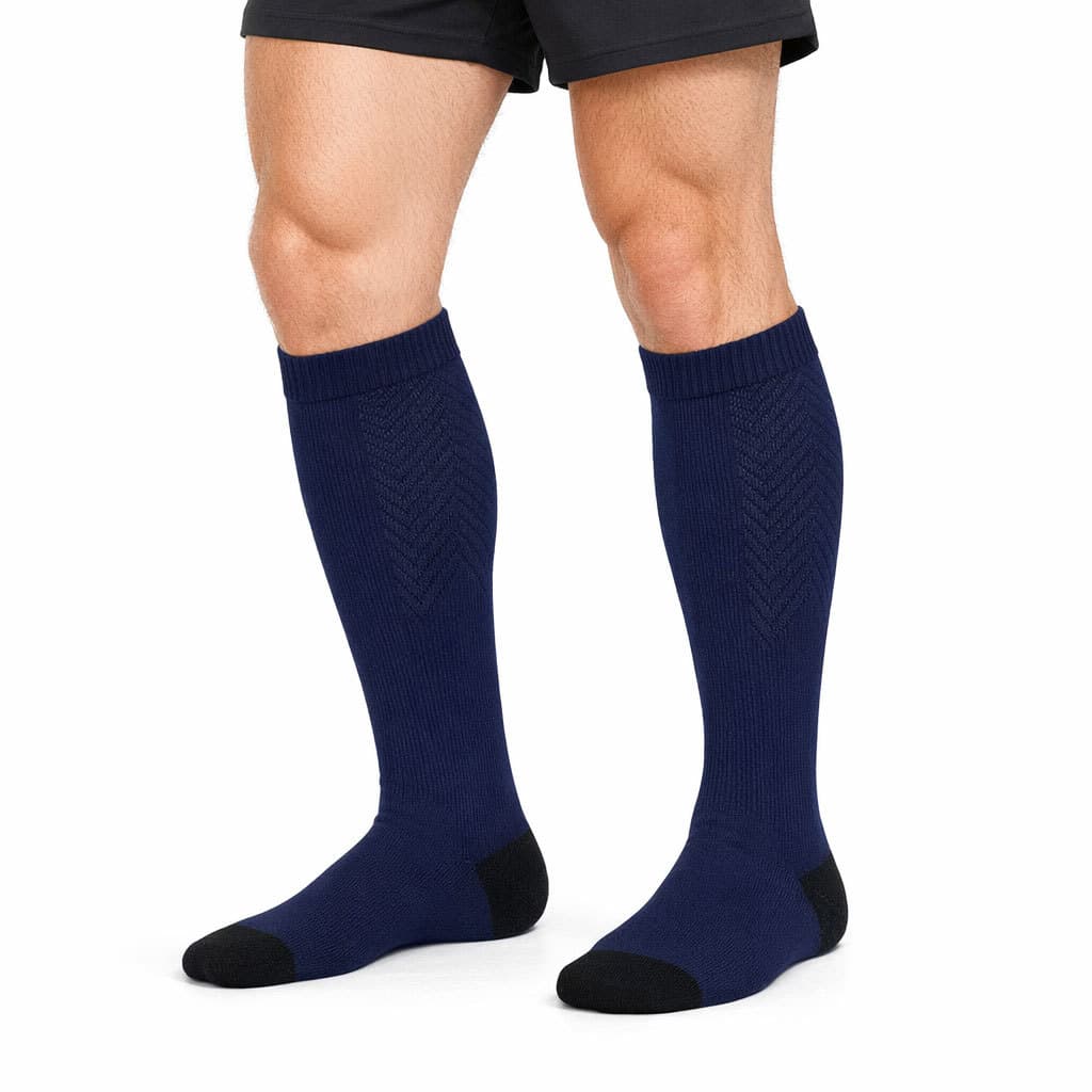 Meia de Compressão Esportiva 20-30 mmHg 3/4 Fisiovital Azul Marinho Corrida Ciclismo