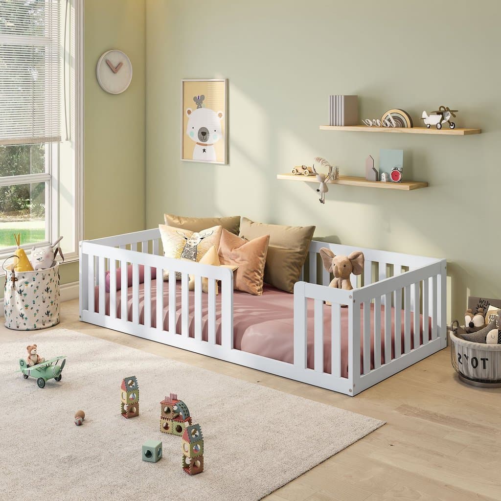 Cama Montessoriana Solteiro com Grade Giulia Casatema MadeiraOriginals Branco Branco