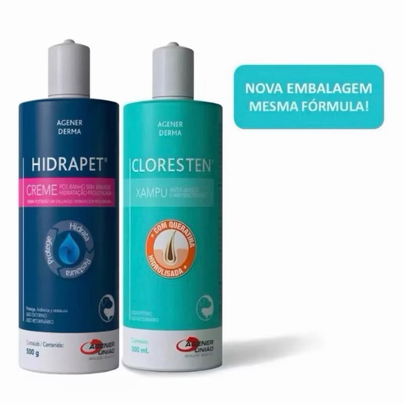 KIT SHAMPOO CLORESTEN 500G + HIDRAPET CREME 500G/ CÃOS E GATOS 01