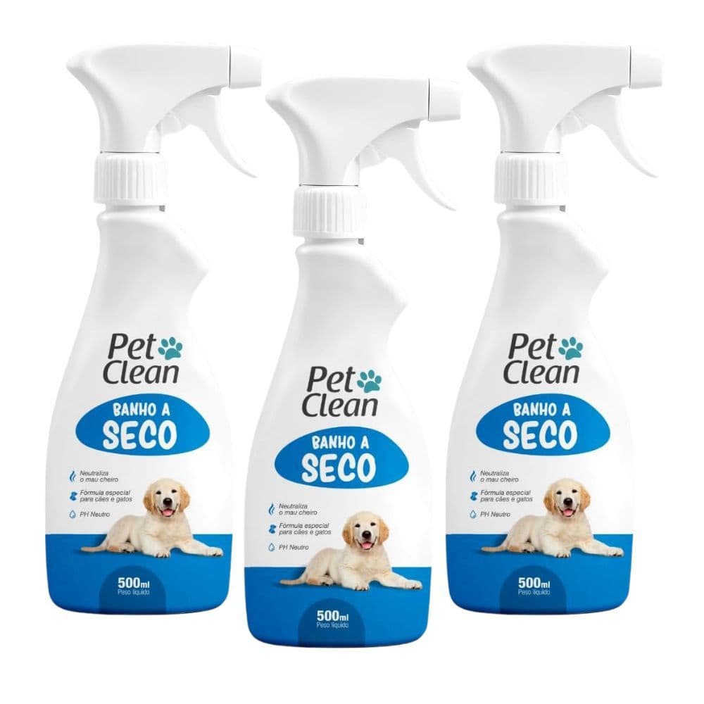 Kit 3 Banhos A Seco Sem Enxague Cachorro Gato Pet Clean 500ml