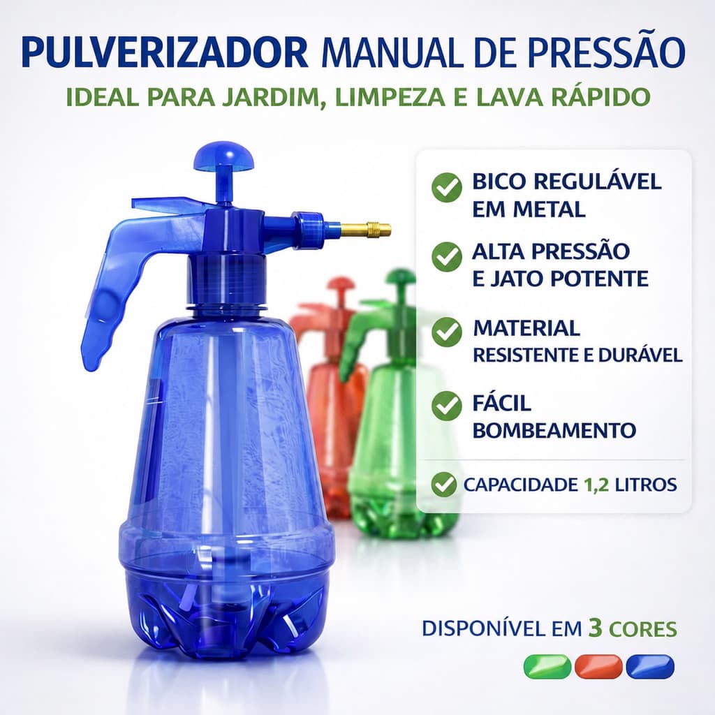 Pulverizador  Alta Pressão Manual Borrifador Profissional Limpeza Jardim 1,2 Litros Inseticida