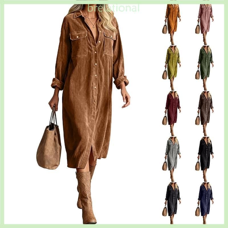 R Vestido Feminino Veludo Cotelê Comprida Elegante, Aparência Profissional, Tecido Macio E Quente