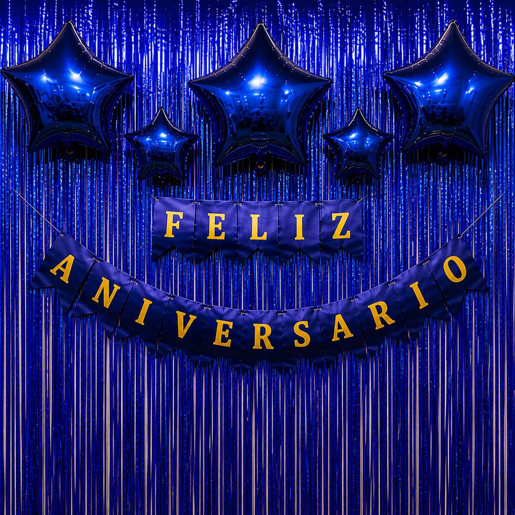 Kit Festa Completo 1 faixa Feliz Aniversário com 2 Cortina Metalizada e 5 Balões ,festa,decorações