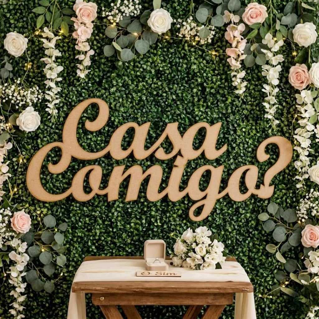Letreiro Casa Comigo MDF 65x30cm Decoração Pedido Casamento Noivado