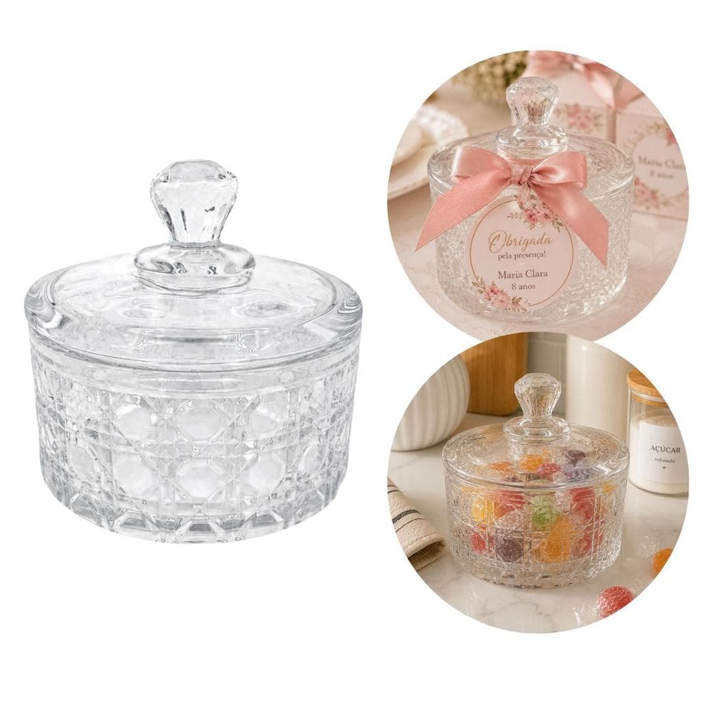 Bomboniere de Vidro Decorativa 10x10cm Porta Doces Joias Lembrancinha Casamento Potiche