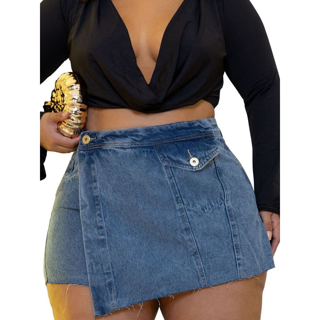 Short Saia Plus Size Jeans Feminino sem Lycra