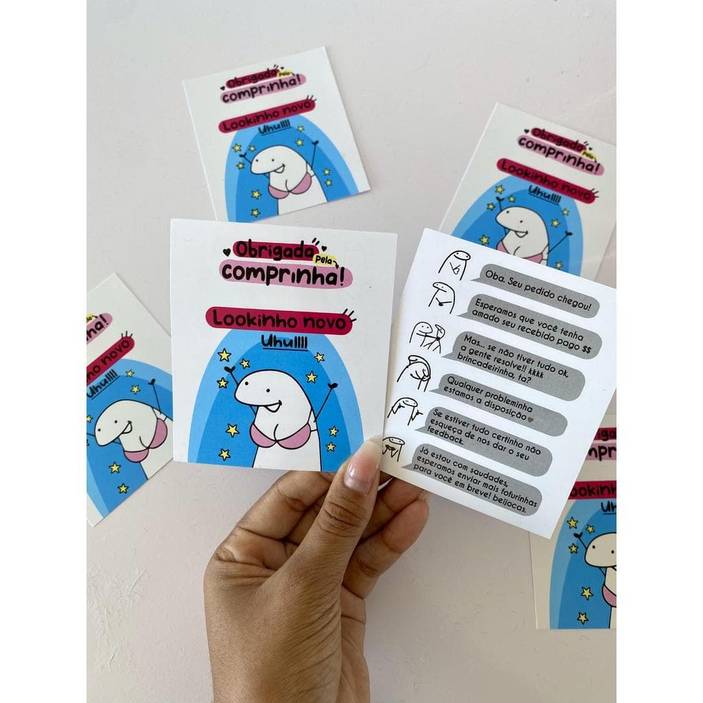 Cartão de Agradecimento Divertido 20UND Frente e Verso 10x9cm Para Embalagens Loja