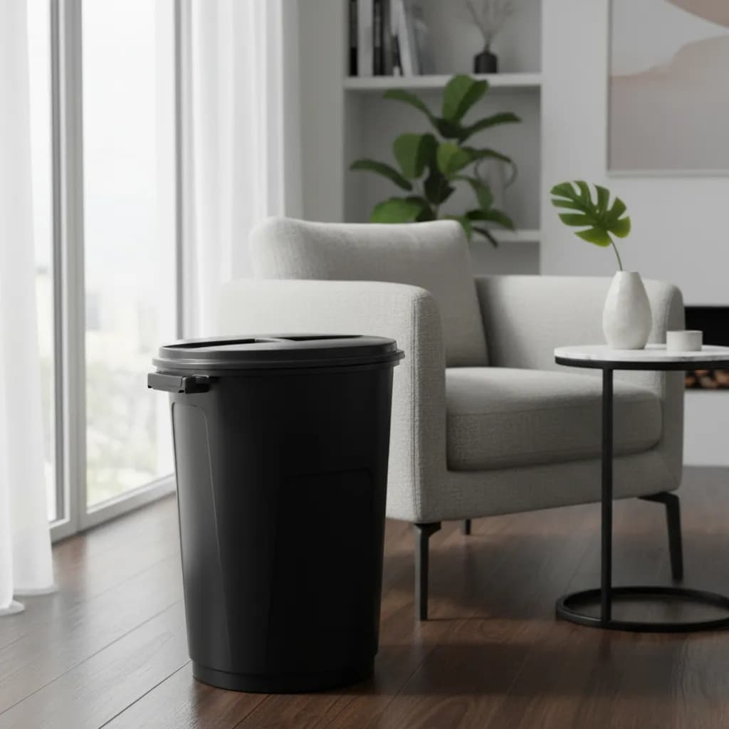 Lixeira com Tampa Preta 60 Litros ou 35L Resistente em Polipropileno Casa Escritório Comercio