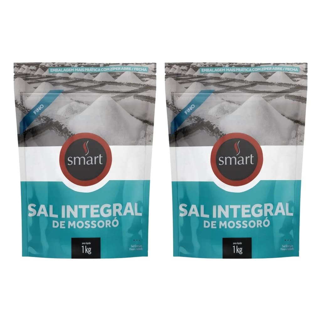 Kit 2 Sal Marinho Mossoró Integral Fino Moído Smart 1kg