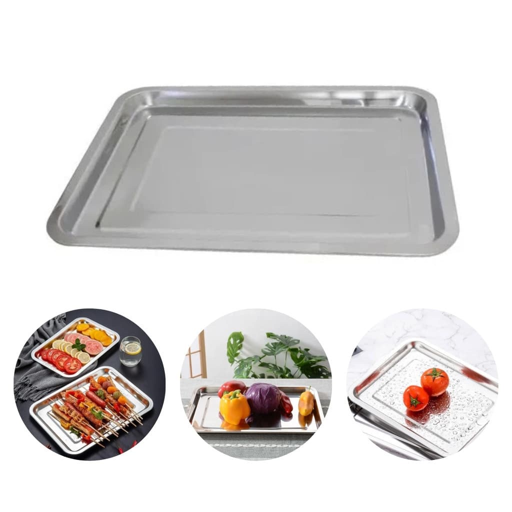 Bandeja Travessa Inox Retangular 40 x 30 cm Multiuso para Servir