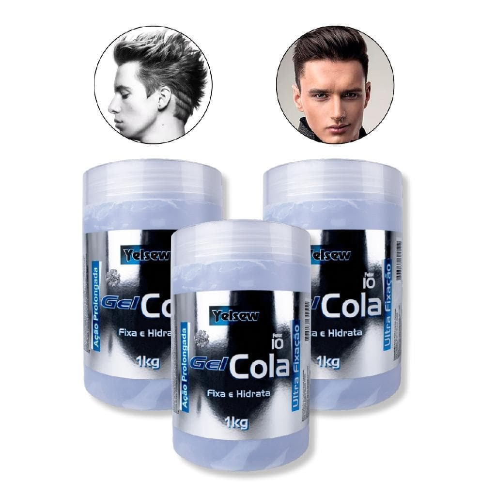 Kit 3 Pote Gel Cola Transparente Fixa e Hidrata 1Kg Yelsew Cabeleireiro Penteados Hair