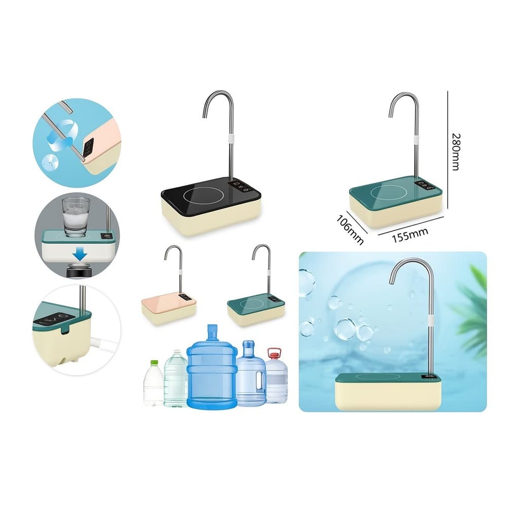 Bomba de Água Elétrica de Mesa Sem Fio – Recarregável USB C/Toque Único Portátil e Silenciosa P.QIU