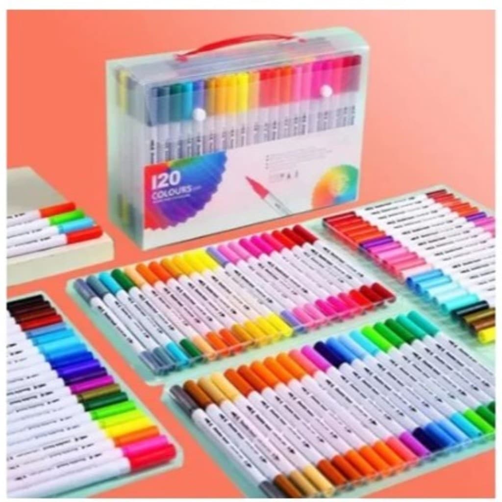 Kit 12/24/36/48 Cores Caneta 2 em 1 Brush Lettering e Ponta Fina Dual Pen Canetinha Colorir Desenho