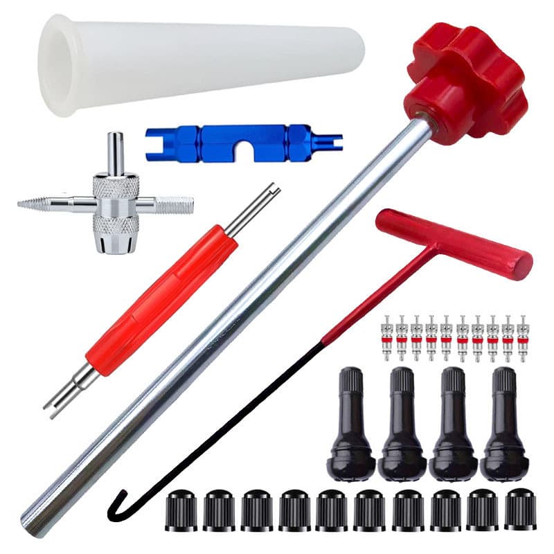 Kit Troca Válvula Pneu Sem Desmontar Roda Ferramenta Automotiva Universal Carro Moto Bicicleta 9 Pçs