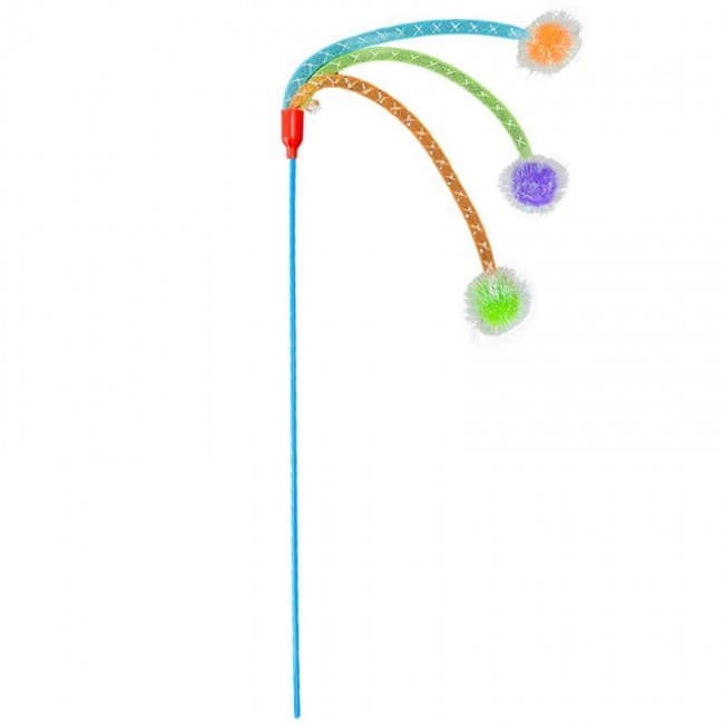 Varinha para gato com Pom Pom ou Sininho com pena 40cm
