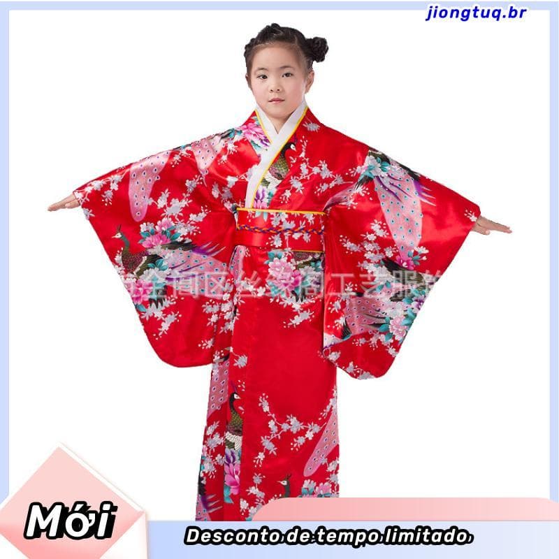 FAPH Vestido Tradicional Japonês Kimono Robe Para Crianças Meninas Fantasia FAA