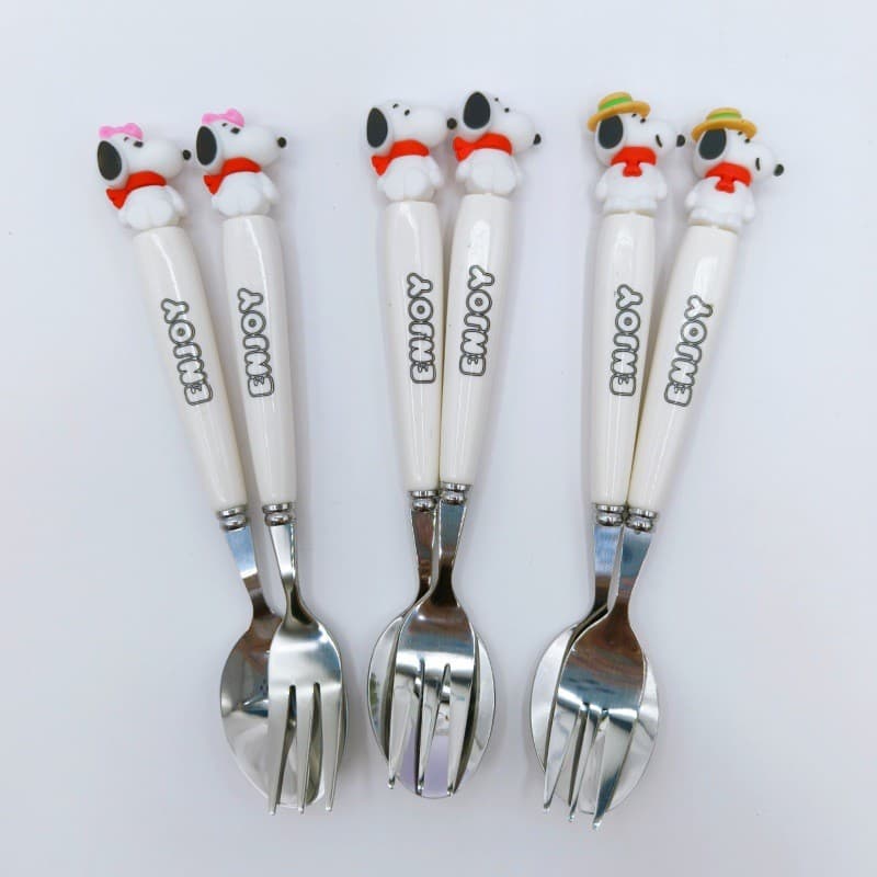 Conjunto de 2 peças de talheres Snoopy dos desenhos animados Conjunto de talheres portátil de aço inoxidável para estuda