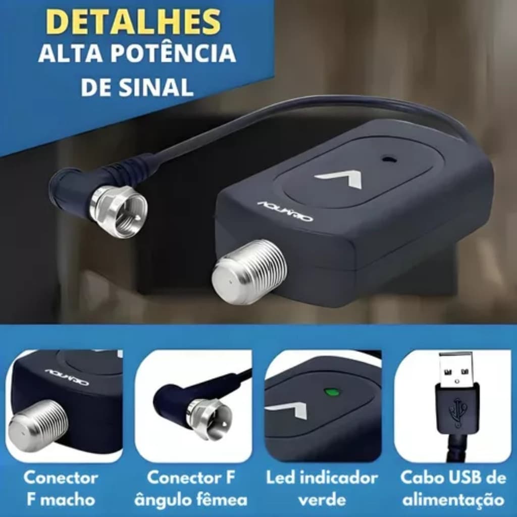 Booster Amplificador De Sinal Antena Tv Digital Externa Uhf hdtv vhf Interno Aquario