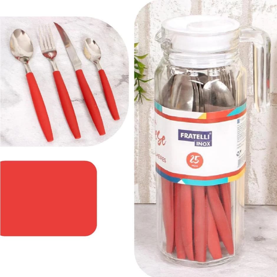 Kit 16 Talheres Vermelhos com Jarra de Vidro – Aço Inox Fratelli Inox
