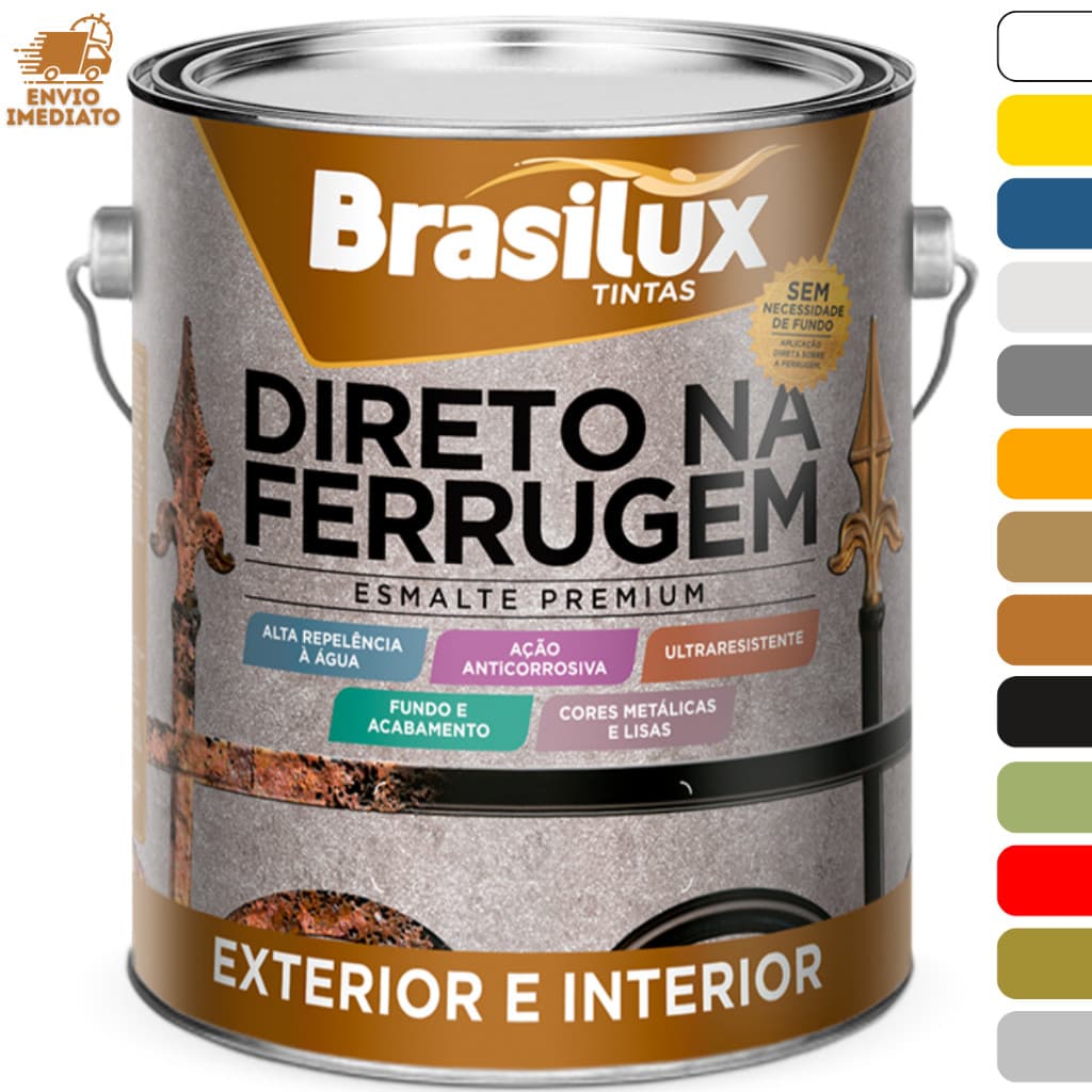 Tinta Direto na Ferrugem Esmalte Sintetico 3,6L Brasilux - Todas as Cores Disponiveis