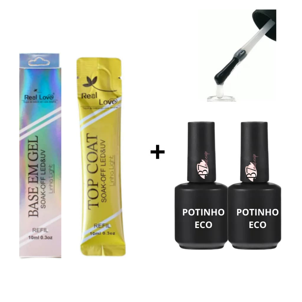 Kit Base Gel + Top coat Sache Real Love + 2 potinhos eco Nail Designer Kit Blindagem gel