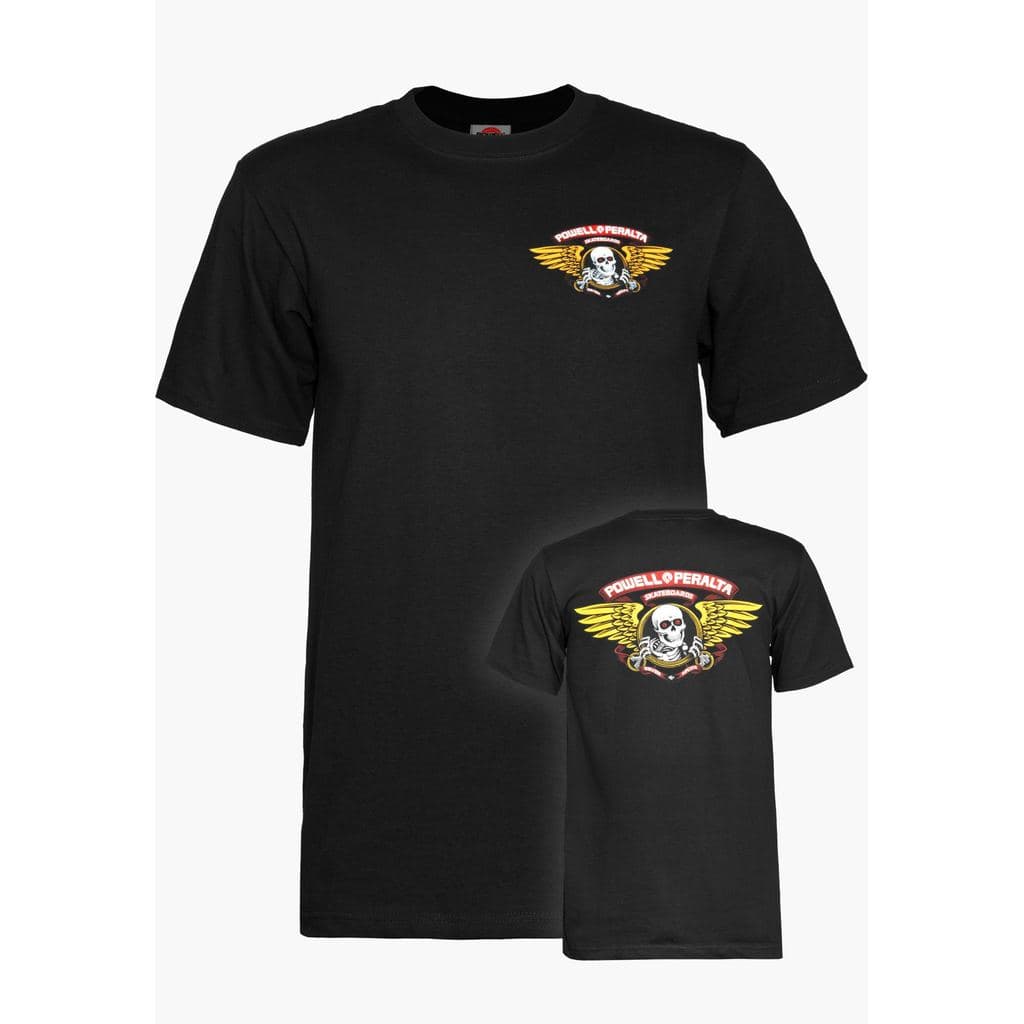 Camiseta Unissex Preta Powell Peralta Caveira e Asas Estilo Skate Retro, Streetwear
