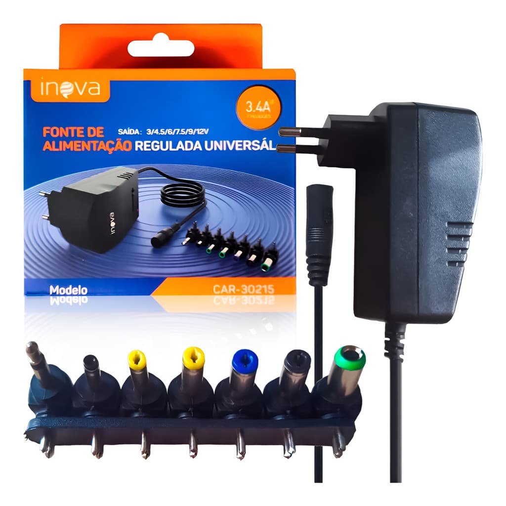 Fonte Carregador Universal 3v 4.5v 6v 7.5v 9v 12v Bivolt