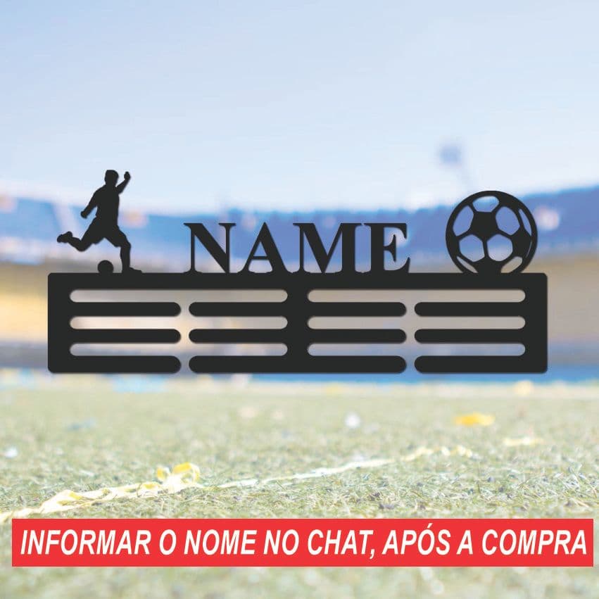 Porta Medalhas Personalizado com Nome Futebol MDF 2,5MM Preto