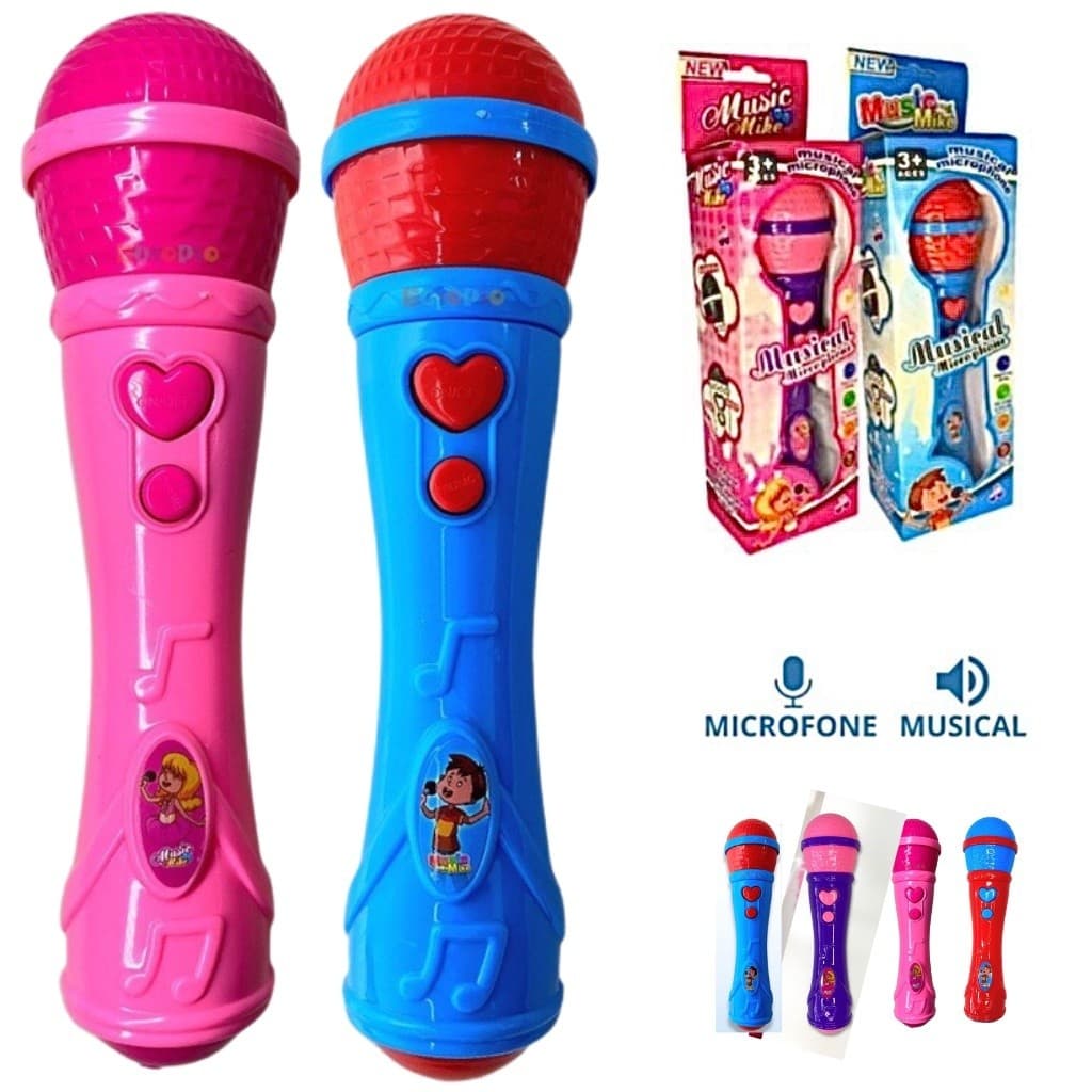 Microfone com Pilha Microfone Infantil Brinquedo Sai a Voz e Musical Cantor Rock