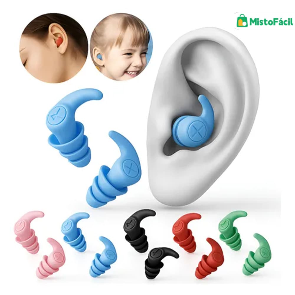 Tampão Ouvido 3 Camadas Antiruído Lavável Reutilizável Par Protetor Auricular para Dormir Natação Estudo Trabalho