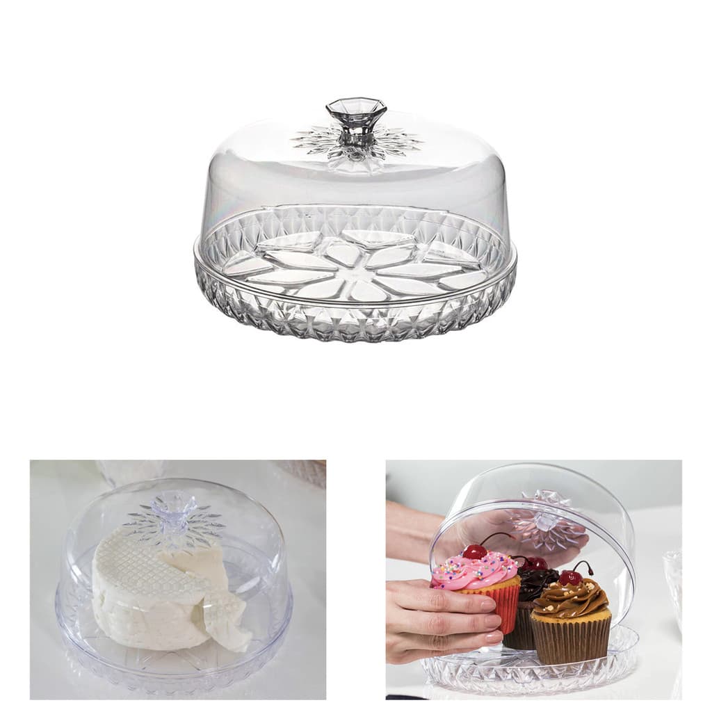 Queijeira Acrílico Cristal Com Tampa Queijos Doces Salgados Cupcakes