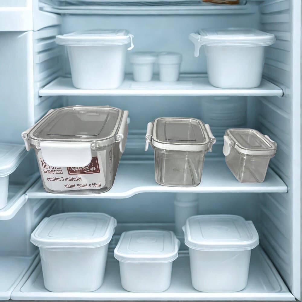 Conjunto 3 Potes Herméticos Retangulares Armazenamento Alimento Marmita Bolacha