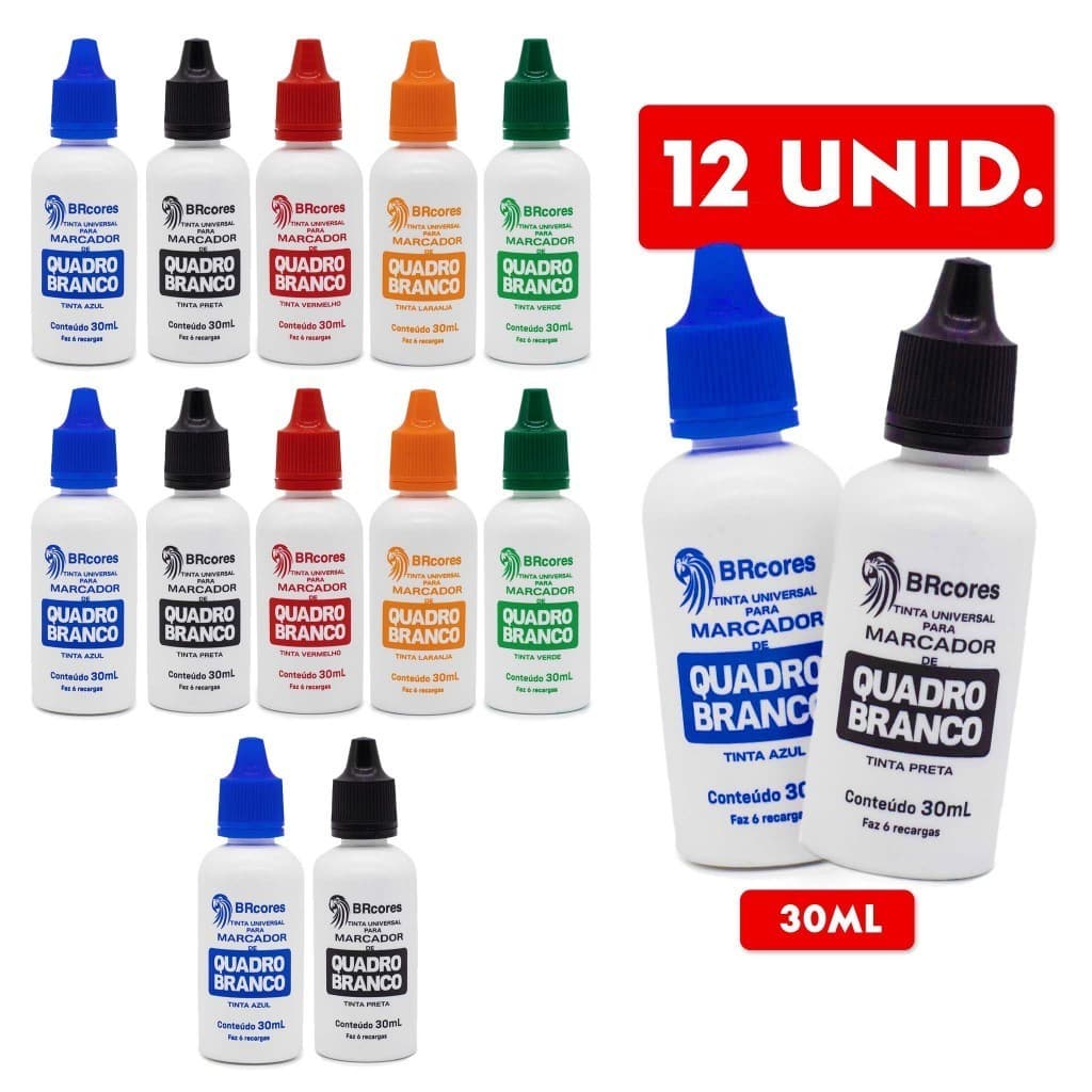 12 Unidades de Tinta Marcador de Quadro Branco - 30ML
