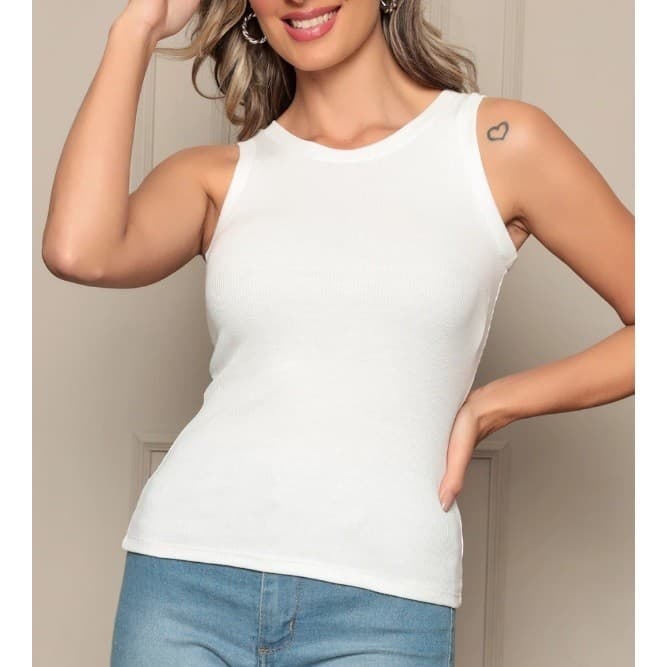Camiseta Regata Feminina Canelada Listrada e Lisa Ribana Camiseta Básica Blusa Regata Casual