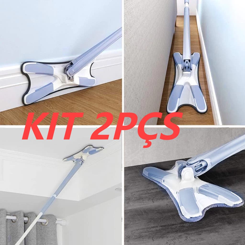 KIT 2pçs Esfregão Giratório Rodo Mop Twist X-mop Lava E Seca Torção Microfibra Multiuso Rodo Mágico