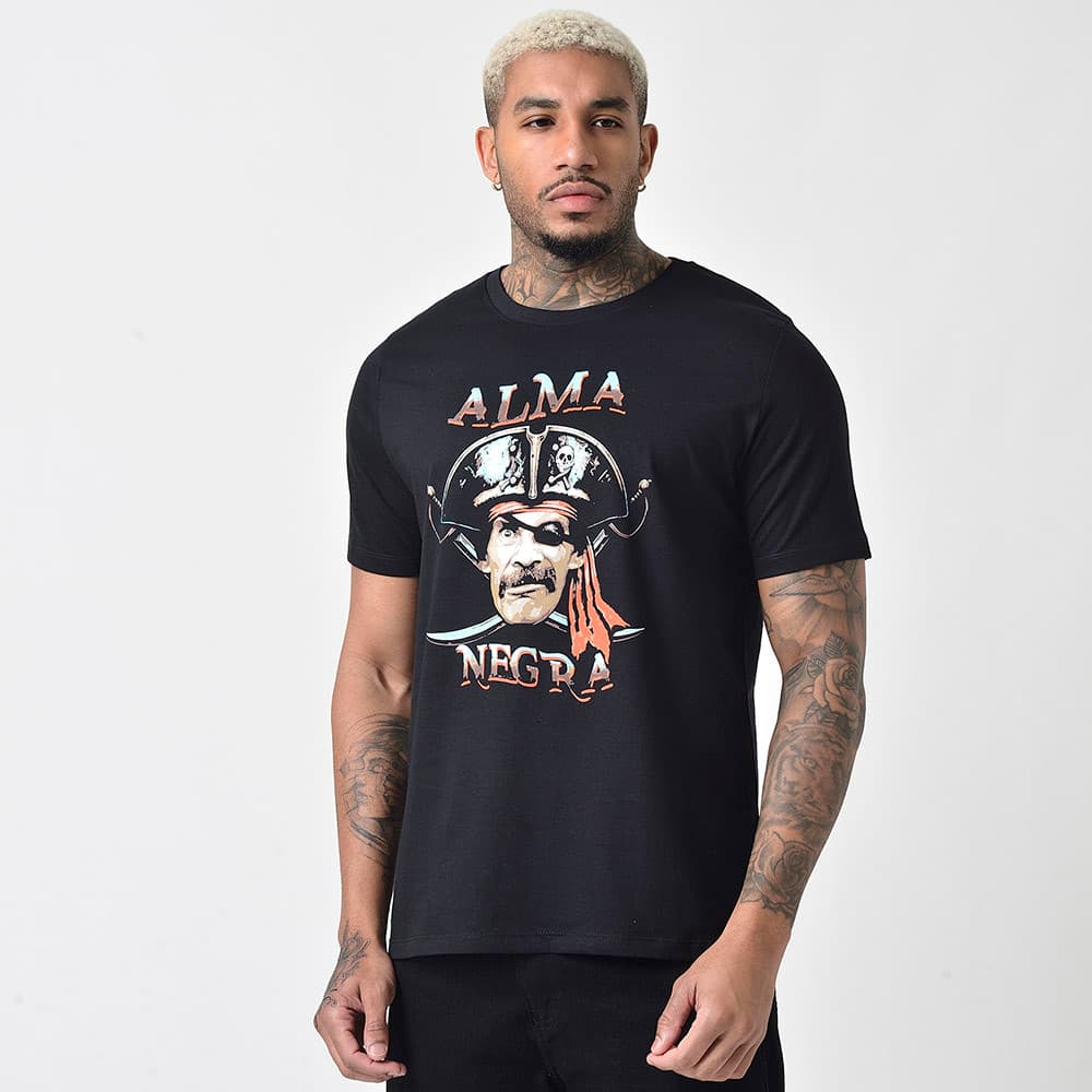 Camiseta Masculina Preta Estampa Alma Negra