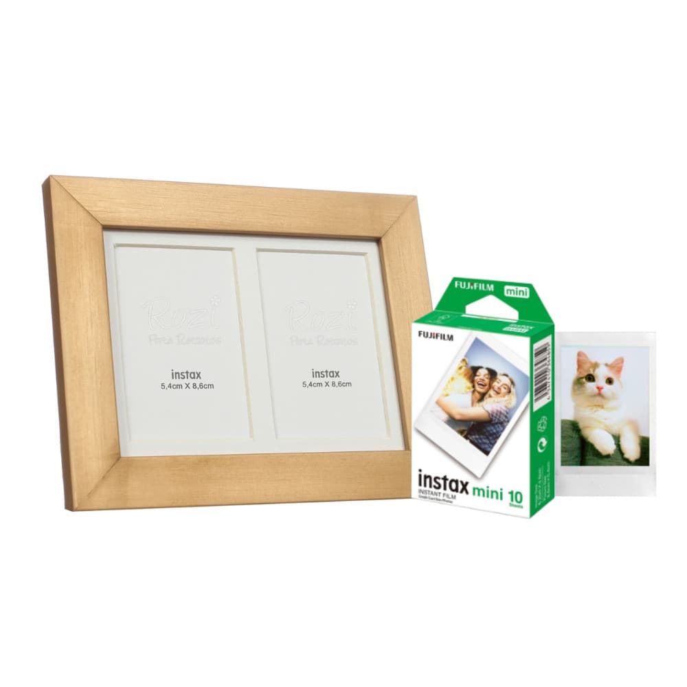 Kit 5 Porta Retrato Instax mini Dourado  10 Fotos Fujifilm