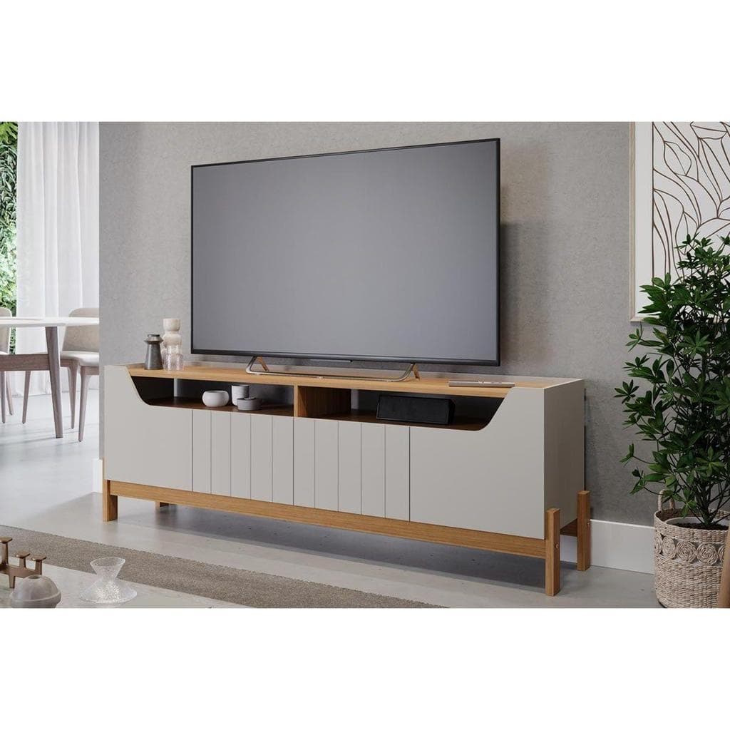 Rack Bancada p/TV até 70 Pol Moema 100% MDF c/ Nichos e Pés 185cm Off White/Nature - Permóbili