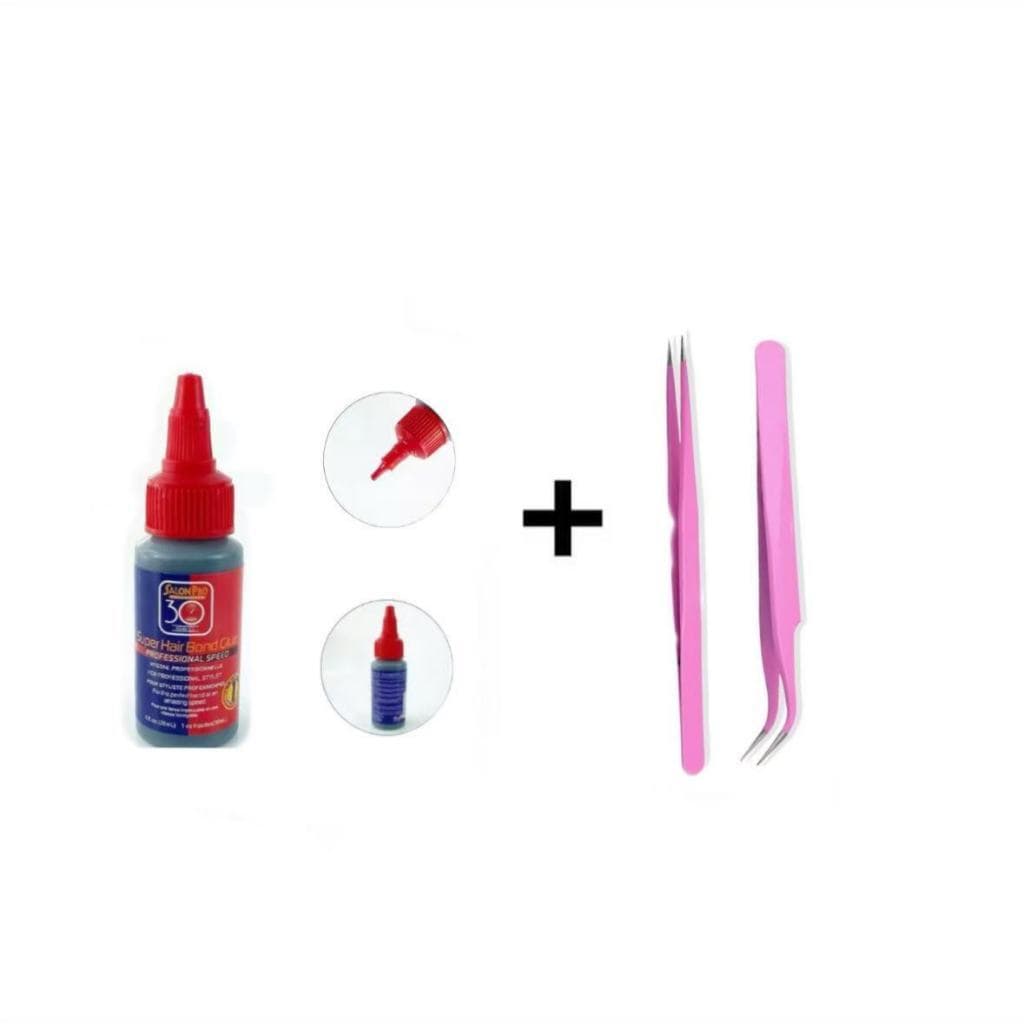 Kit 2 Conjunto Pinça Extensão De Cílios + Super Cola Salon Pro 30ml Para Alongamento