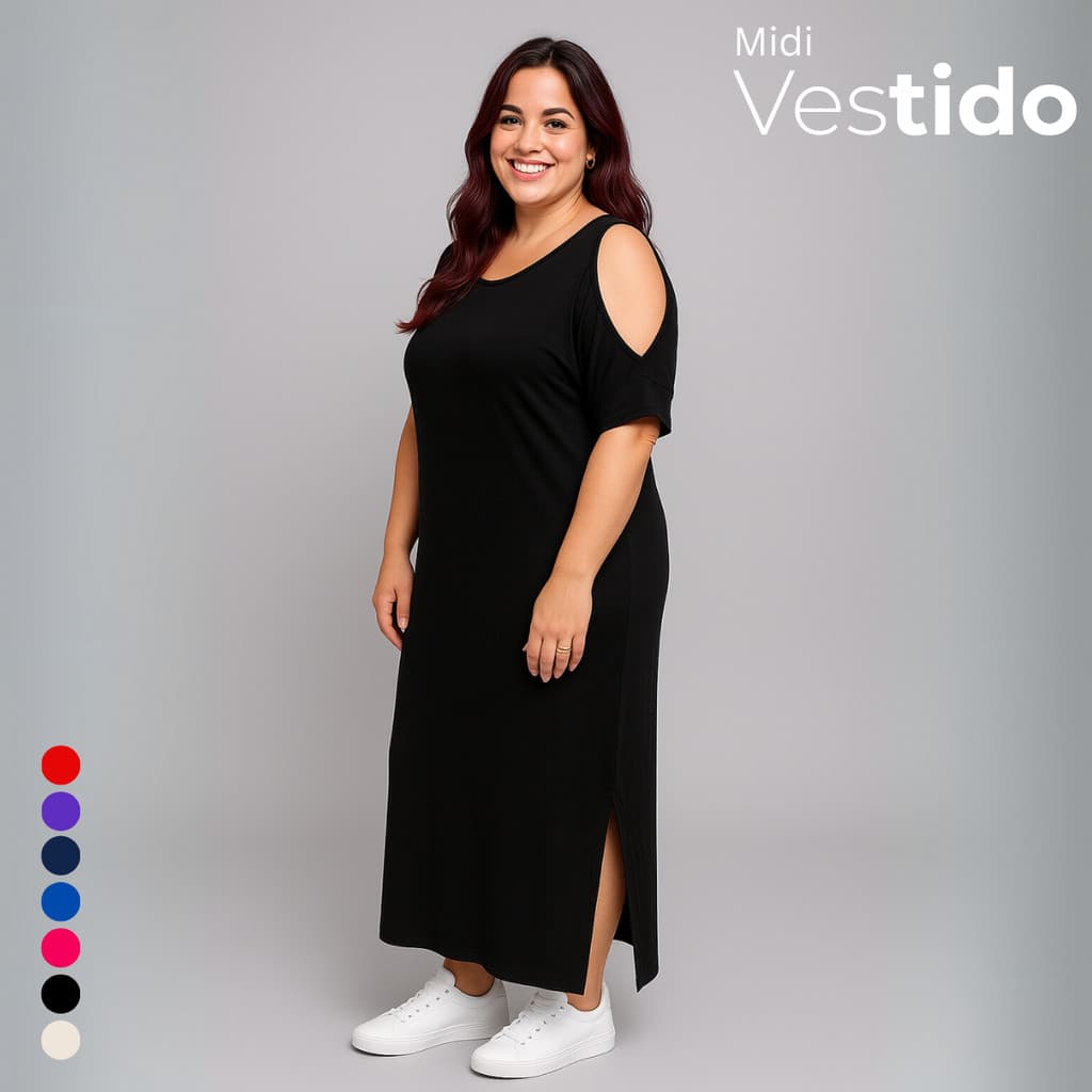 Vestido Plus Size Soltinho Midi Casual Básico Elegante Verão