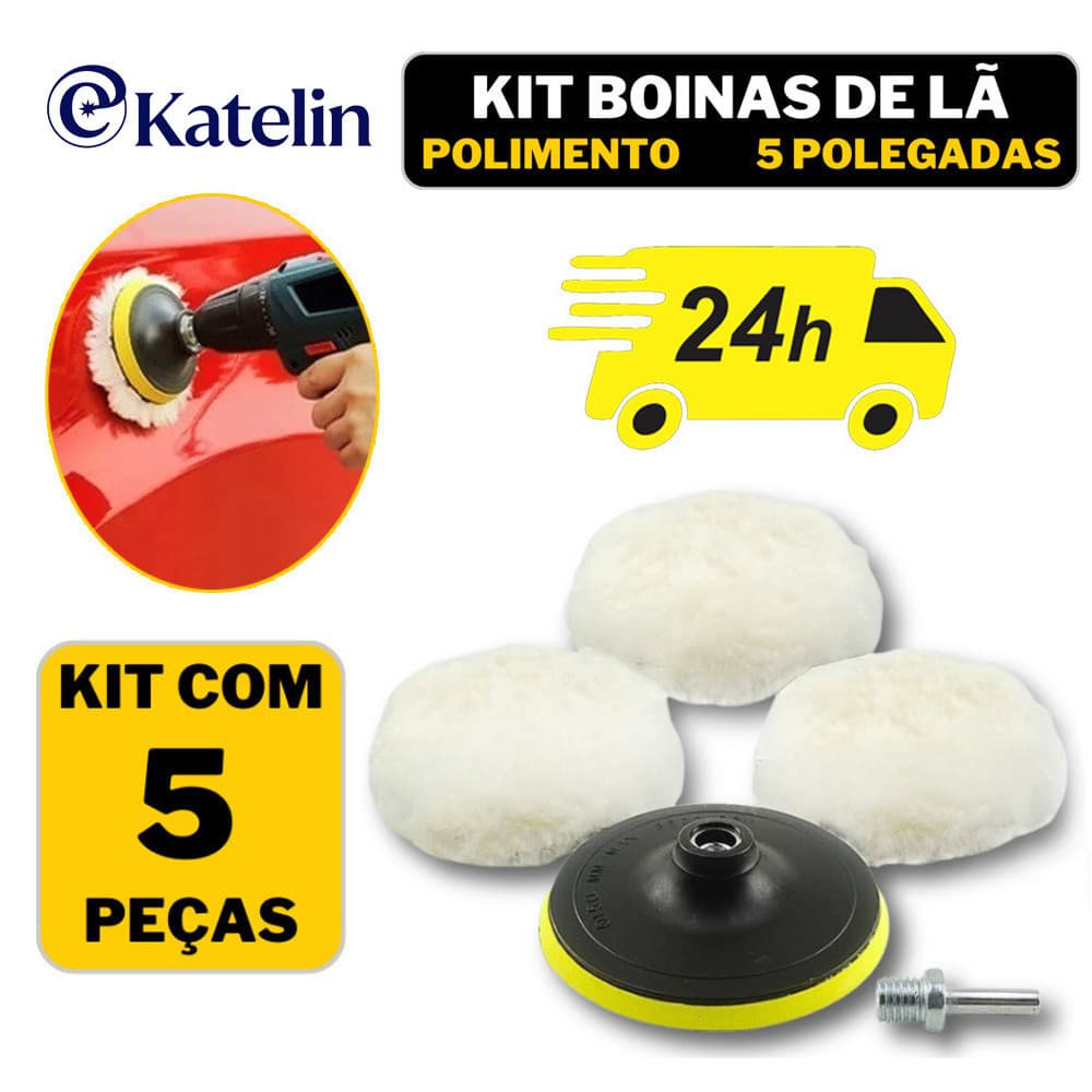 Kit Boina De Lã Polimento Com Velcro Para Politriz Furadeira E Parafusadeira Automotivo 5 Polegadas