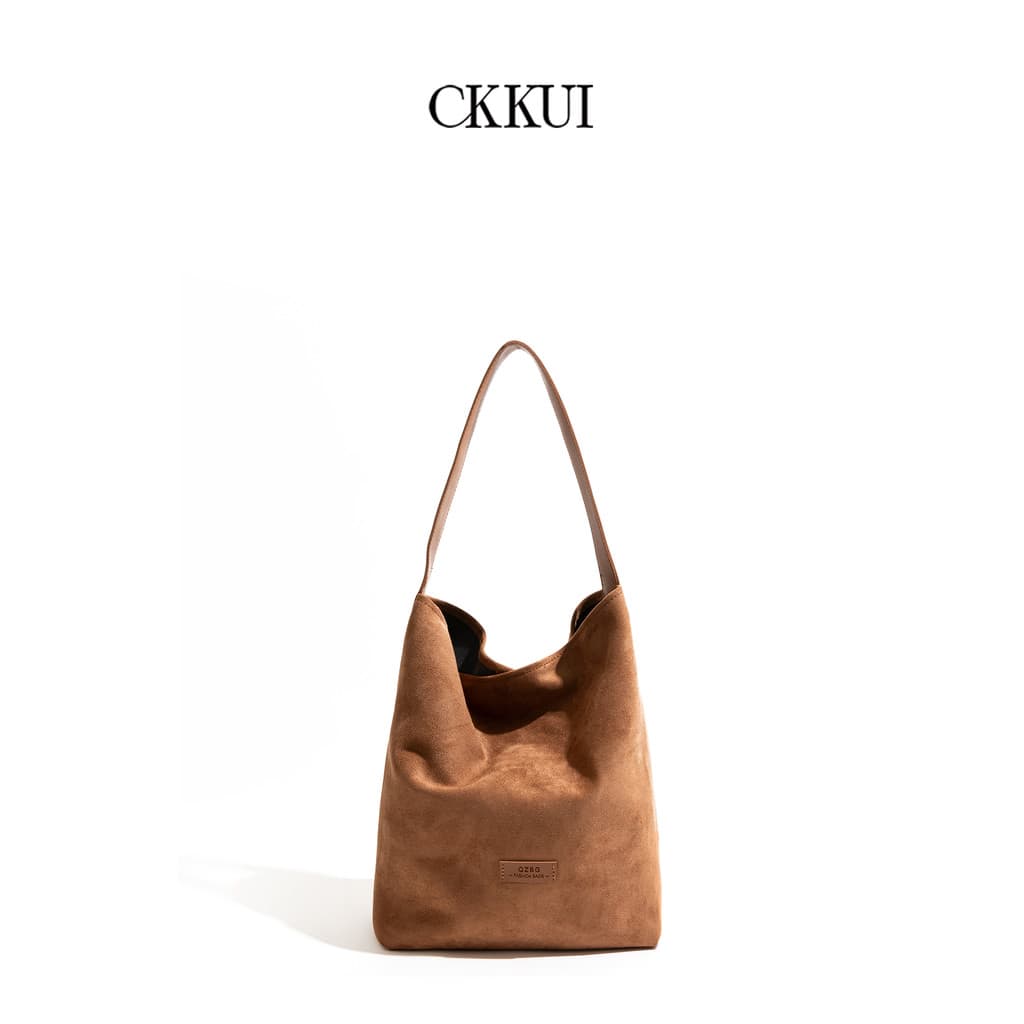 CKKUI Simples Cor Sólida Camurça Camurça Bolsa Feminina 2025 Novo Estilo Balde Bolsa Textura Nicho Bolsa de Ombro