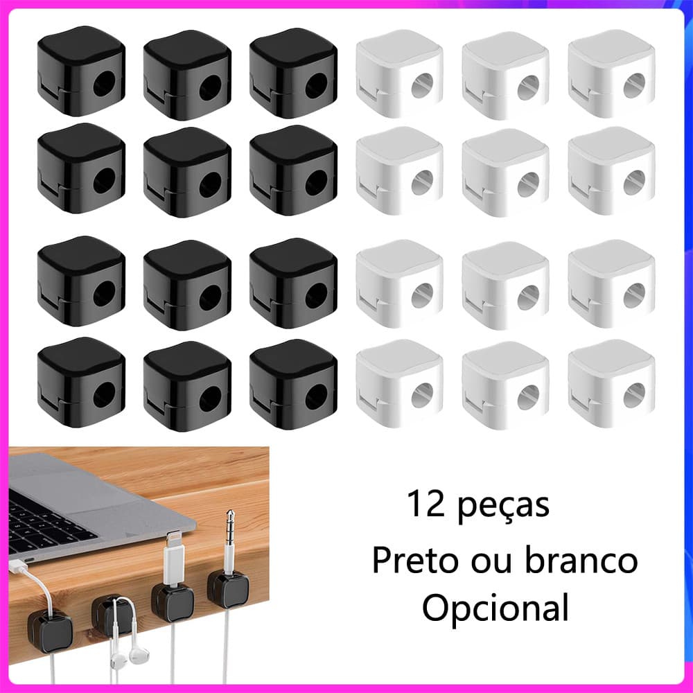 12 peças organizadores de cabos magnéticos,gerenciamento cabos sem esforço,organizador cabos de computador-Preto/Branco