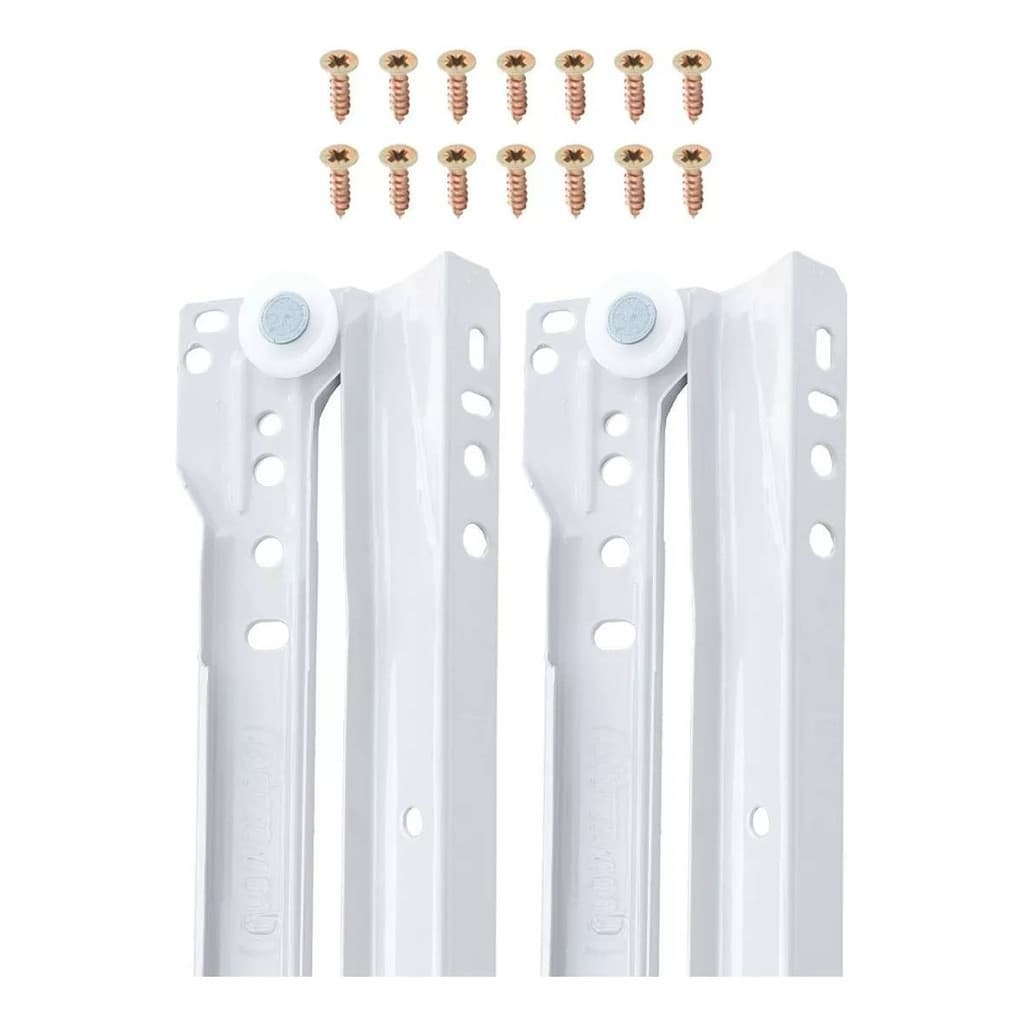 Corrediça Metálica Comum 40cm + Parafusos P/ 1 Gaveta (par) Cor Branco