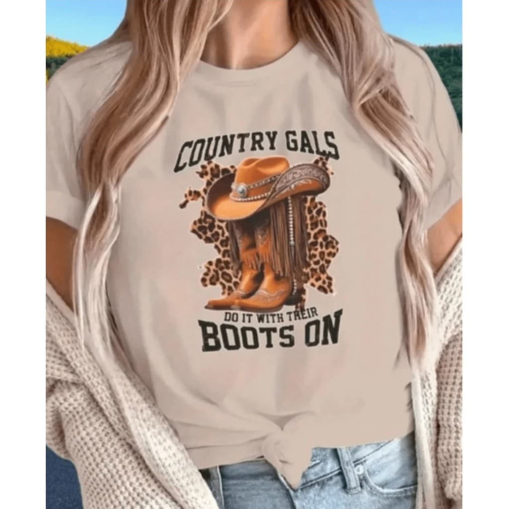 Camiseta Feminina Country Blusa 100% algodao Camisa Estampada Moda Peao Bota Chapeu Lançamento